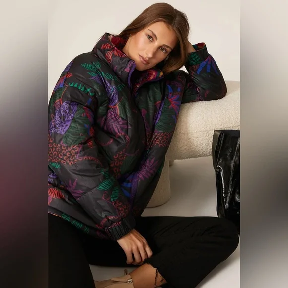 FARM Rio Reversible Patchwork Puffer Jacket with Crochet - Picture 3 of 10